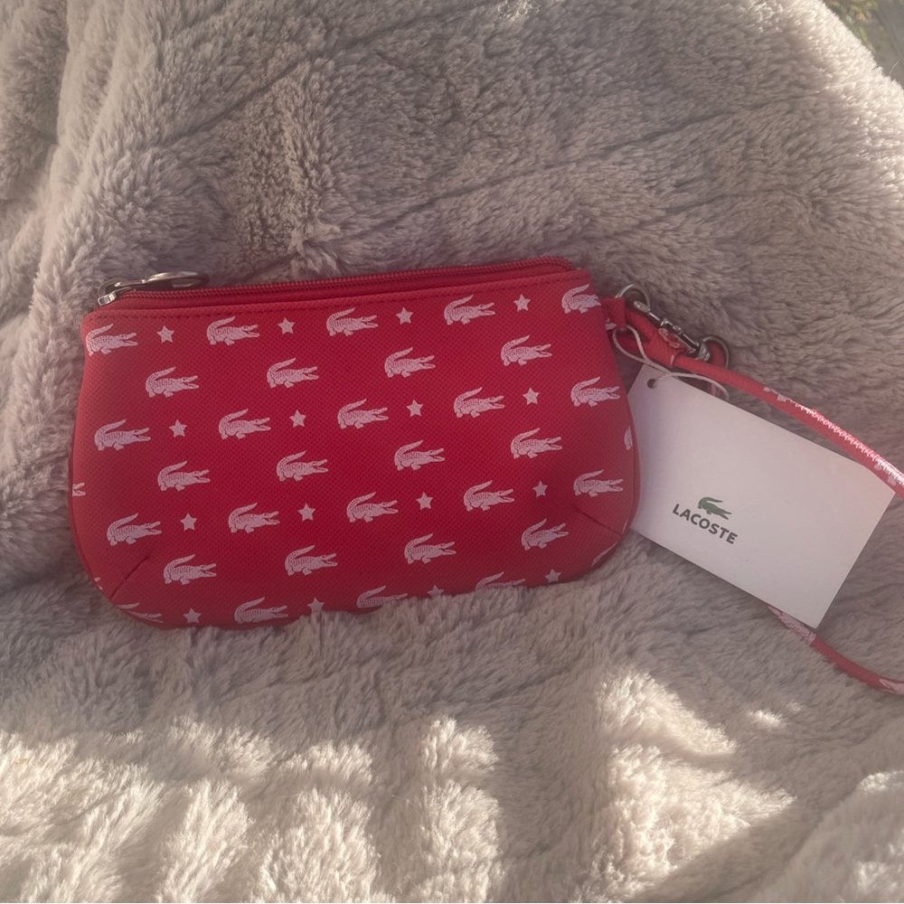 Lacoste Red Clutch with Iconic Logo Print